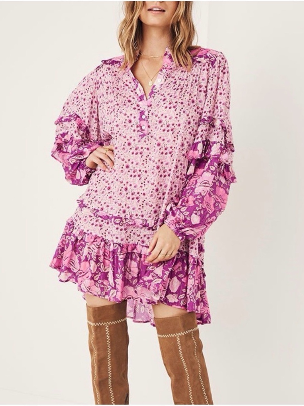 Spell‎ and the Gypsy Collective Winona Mini Dress NWT Women's Size XS Berry Pink